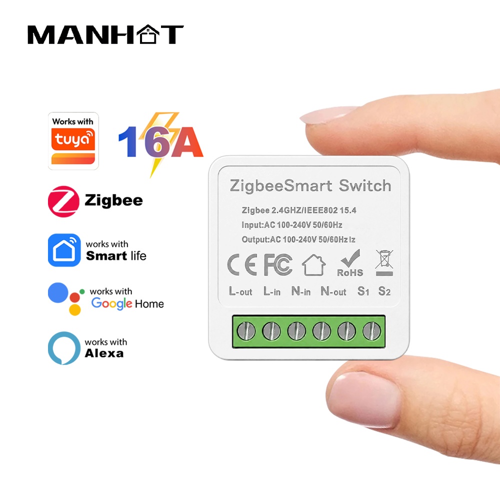 Smart Home Zigbee - Manhot ZigBee 3.0 schakelmodule, 16A, voor