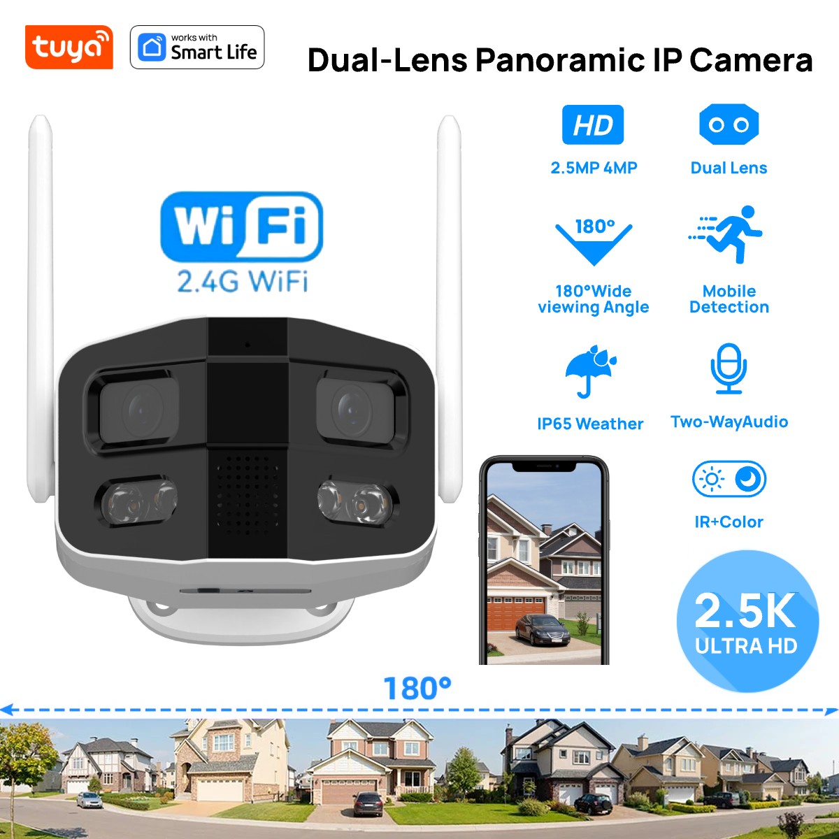 Smart Home Camera Ezviz - Tuya Smart 4MP 2,5K dubbele lens