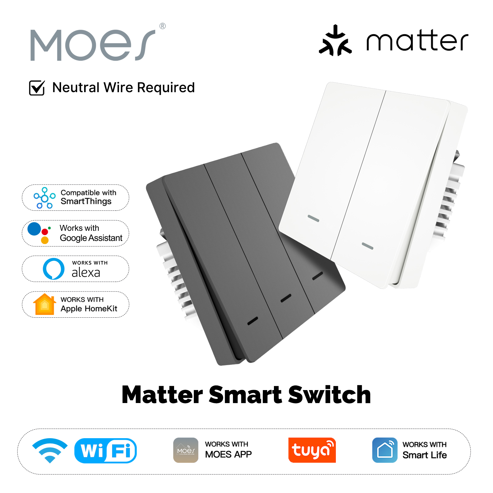 Smart Home Kits - MOES Matter Tuya WiFi Smart Light-knopschakelaar